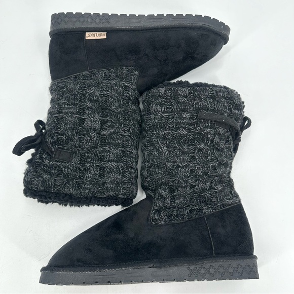 MUK LUKS Knit Boot Fold-over Mid Calf Black Marled Womens 9 Faux Fur Lined - Picture 12 of 12